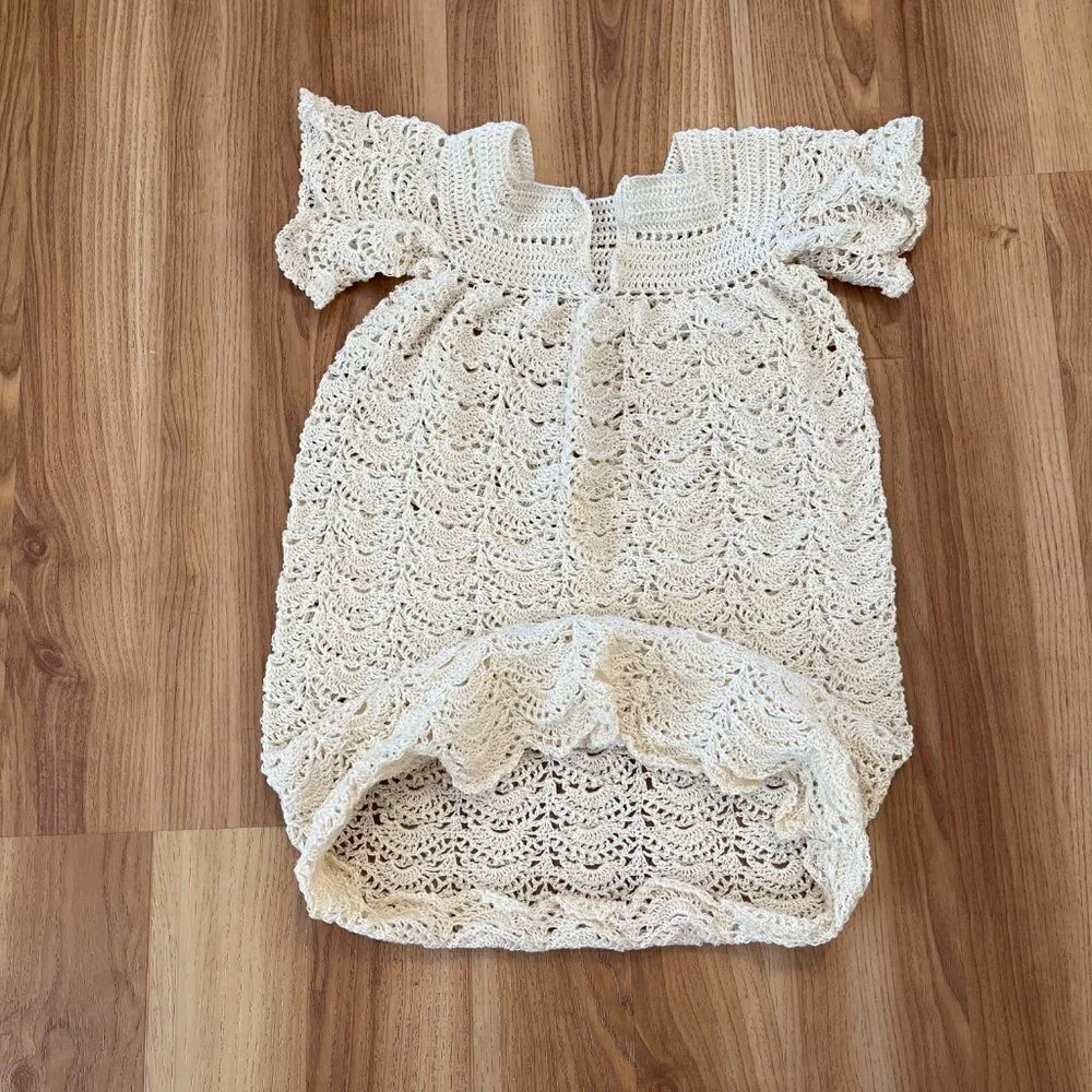 Vintage Handmade Crochet Delicate Feminine Angel Pattern Baby Dress